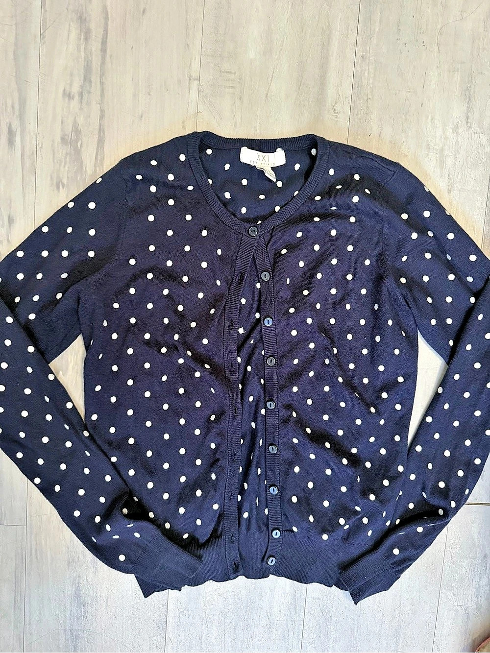 XXI Essentials Polka Dot Button Front Cardigan Blue XL